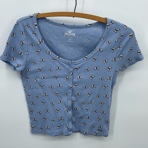 Hollister Light Blue Butterfly Crop Top